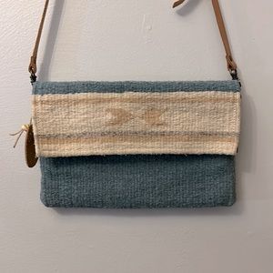 MZ Fair Trade Boho Aztec Wool Purse Crossbody Turquoise